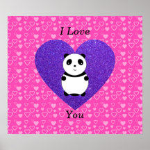 I love you panda pink hearts posters