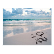 I Love You, Sand Writing on the Beach Post Card