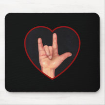 I LOVE YOU SIGN LANGUAGE ON BLACK MOUSE MATS