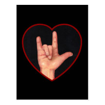 I LOVE YOU SIGN LANGUAGE ON BLACK POST CARDS