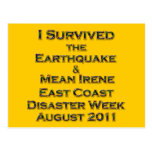 I Survived Earthquake & Hurricane Irene colourful Postcards