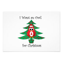I want an owl for christmas personalized announcements