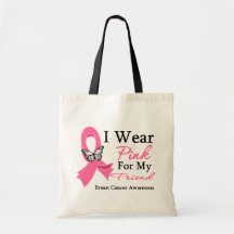 I Wear Pink Ribbon Friend Breast Cancer Bags