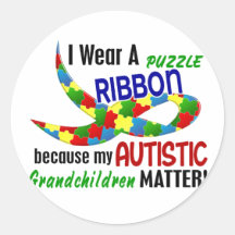 I Wear Puzzle Ribbon For My Grandchildren 33 Round Sticker