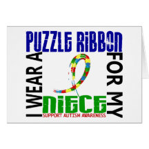 I Wear Puzzle Ribbon For My Niece 46 Autism Greeting Cards