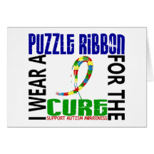I Wear Puzzle Ribbon For The Cure 46 Autism Greeting Card