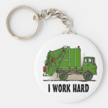 I Work Hard Garbage Truck Green Key Chain
