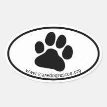 ICARE Dog Rescue Dog Paw Print Oval Stickers