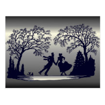 Ice Skating Pond - Silhouette Post Cards