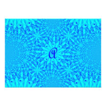 Icy Blue Fractal Monogram A Personalized Invitations