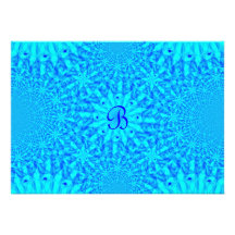 Icy Blue Fractal Monogram B Custom Invite