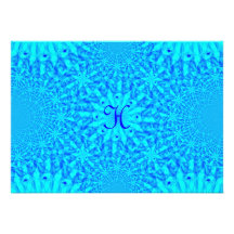 Icy Blue Fractal Monogram H Invite