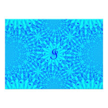 Icy Blue Fractal Monogram I Custom Invites