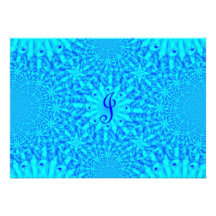 Icy Blue Fractal Monogram J Personalized Invite