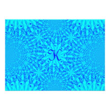 Icy Blue Fractal Monogram K Custom Invitations