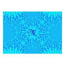 Icy Blue Fractal Monogram M Custom Announcement