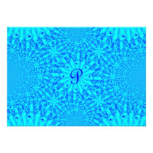 Icy Blue Fractal Monogram P Custom Announcements