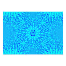 Icy Blue Fractal Monogram Q Invitations