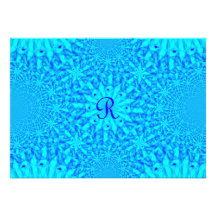 Icy Blue Fractal Monogram R Custom Announcements