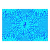 Icy Blue Fractal Monogram T Personalized Invitation