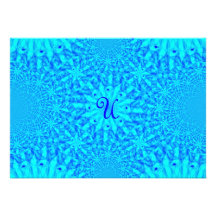 Icy Blue Fractal Monogram U Personalized Announcements