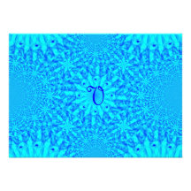Icy Blue Fractal Monogram V Custom Invitations