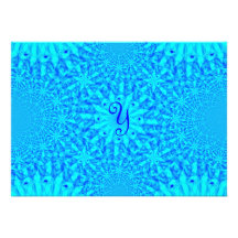Icy Blue Fractal Monogram Y Personalized Announcements