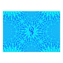 Icy Blue Fractal Monogram Z Personalized Invitation