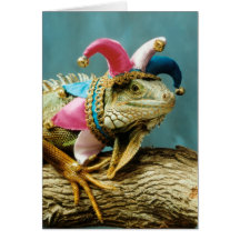Iguana Clown Jester Greeting Card
