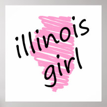 Illinois Girl with Scribbled Illinois Map Poster