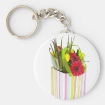 Illustration Of Roses And Gerberas In Coloured Box Keychain