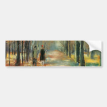 Impressionist art by Ury couple walking in woods Bumper Stickers
