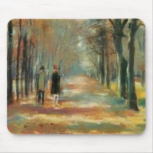 Impressionist art by Ury couple walking in woods Mouse Pads