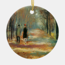 Impressionist art by Ury couple walking in woods Christmas Tree Ornament