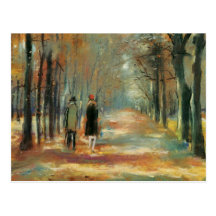 Impressionist art by Ury couple walking in woods Post Cards