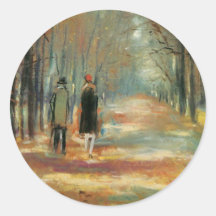 Impressionist art by Ury couple walking in woods Stickers