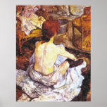 Impressionist watercolor woman in bathroom poster