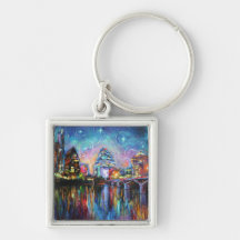 Impressionistic Austin City downtown painting Keychain