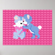 In love bears with pink hearts background posters