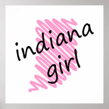 Indiana Girl with Scribbled Indiana Map Poster