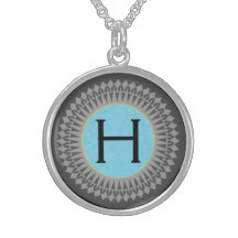 Initial on Blue with Silver Grey Necklace