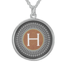 Initial on Brown with Silver Grey Necklace