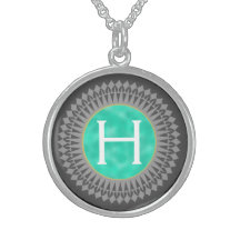 Initial on Teal with Silver Grey Necklace