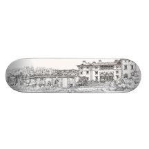 Ink drawing Vizcaya Skate Board Deck
