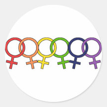 Interlocked Female Rainbow Round Stickers