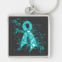Interstitial Cystitis Floral Swirls Ribbon Key Chain