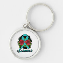 Interstitial Cystitis Survivor Rose Grunge Tattoo Keychains