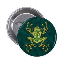 Intricate Golden Blue Tree Frog Pins