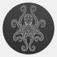 Intricate Steel Mesh Octopus Round Sticker