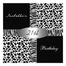 Invitation 21st Birthday Wild Animal Black White 2